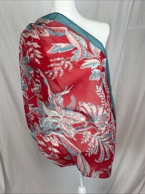 Women's LOFT The Infinity 3-Way Scarf Blue Red and White Botanical NWT